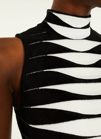 High neck velvet knit dress - Black & White
