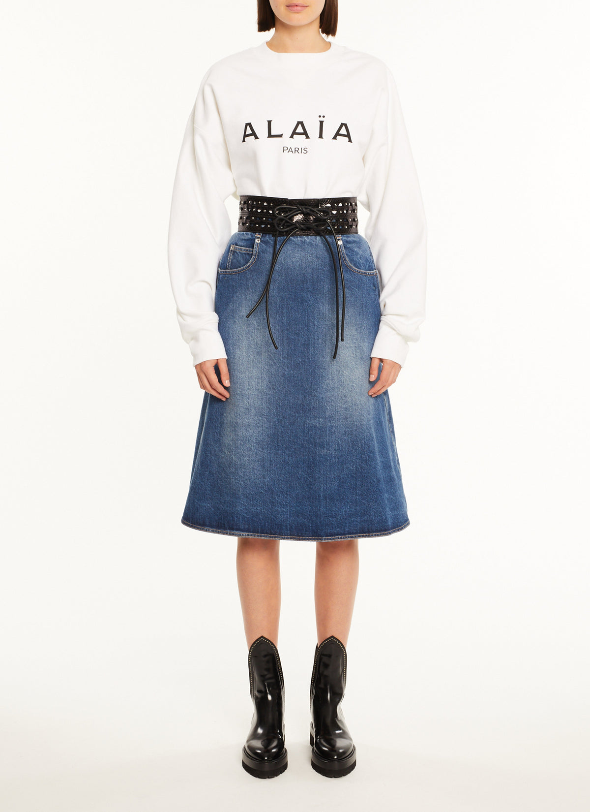Sweat à logo Alaïa - Nude & Blanc