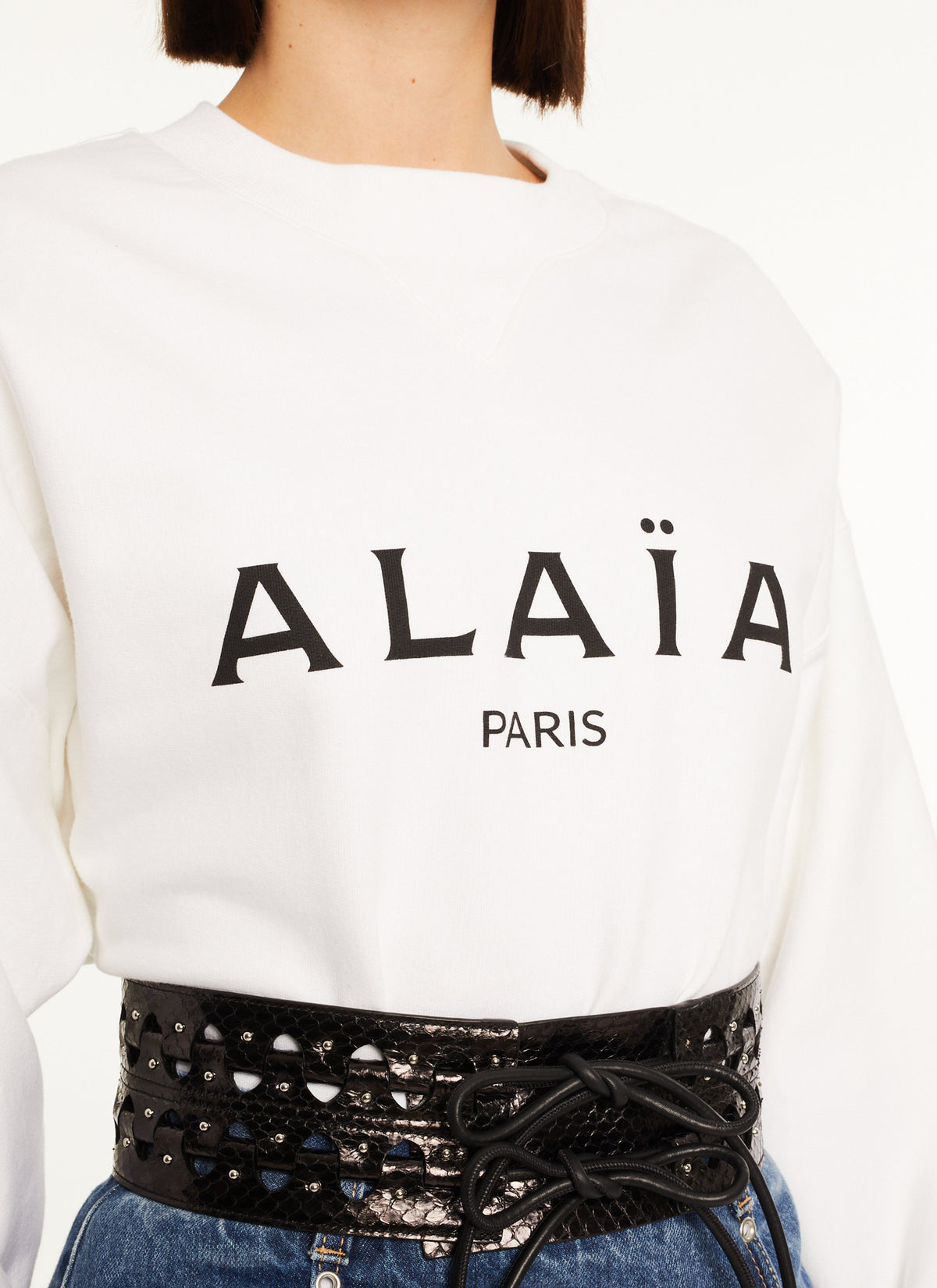 Sweat à logo Alaïa - Nude & Blanc