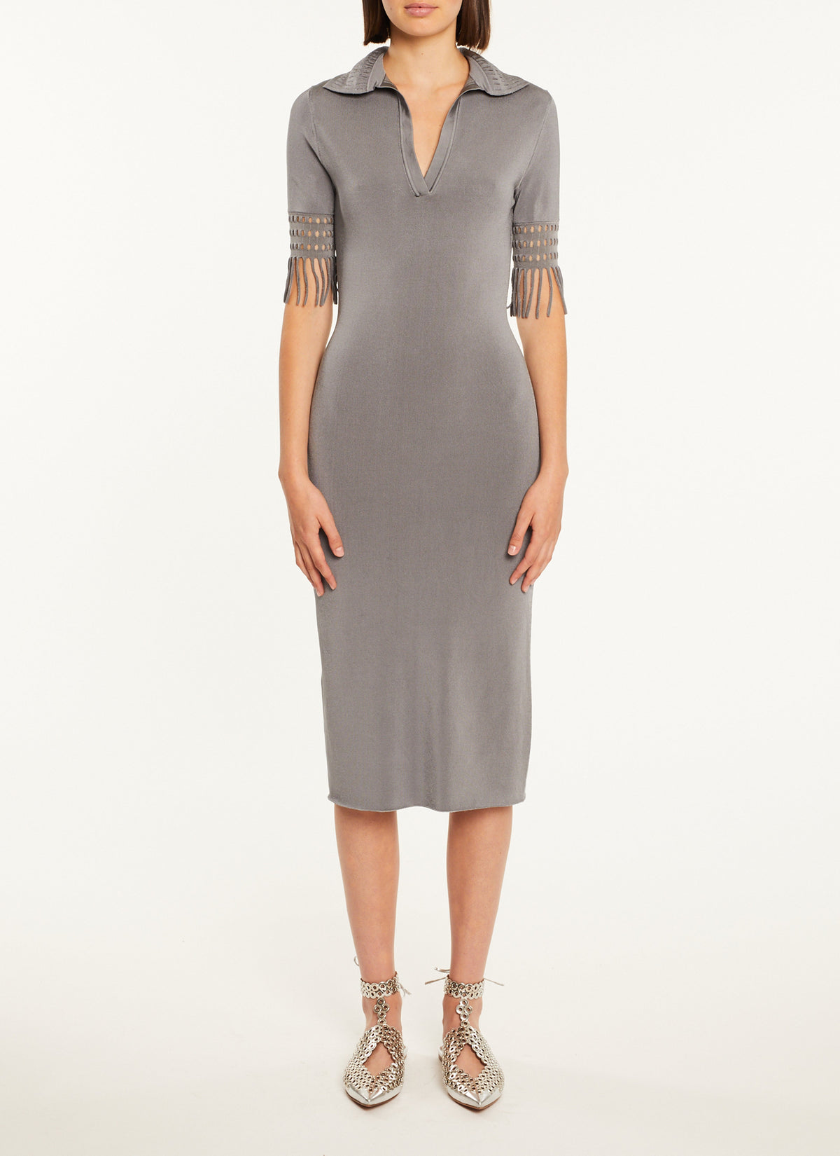 Robe mi-longue à col polo - Marine