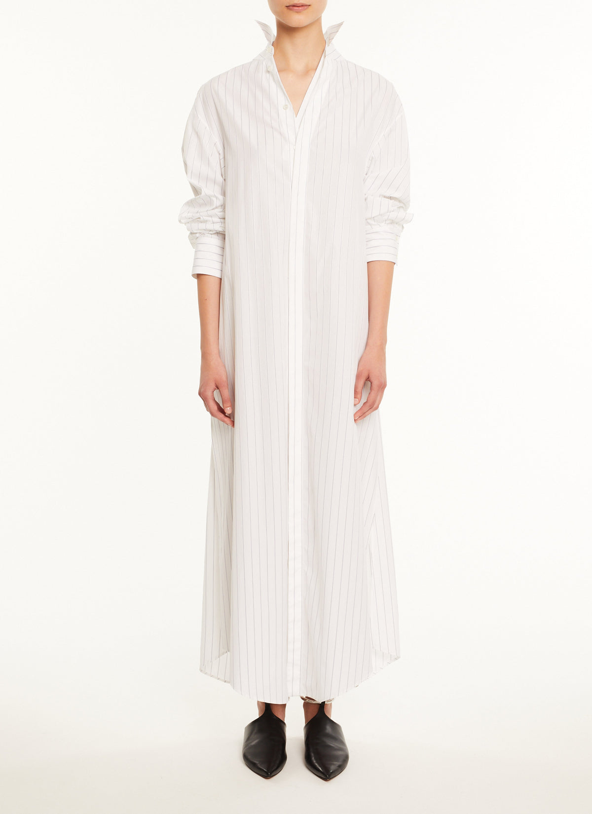Robe chemise droite unie - Blanc & Bleu