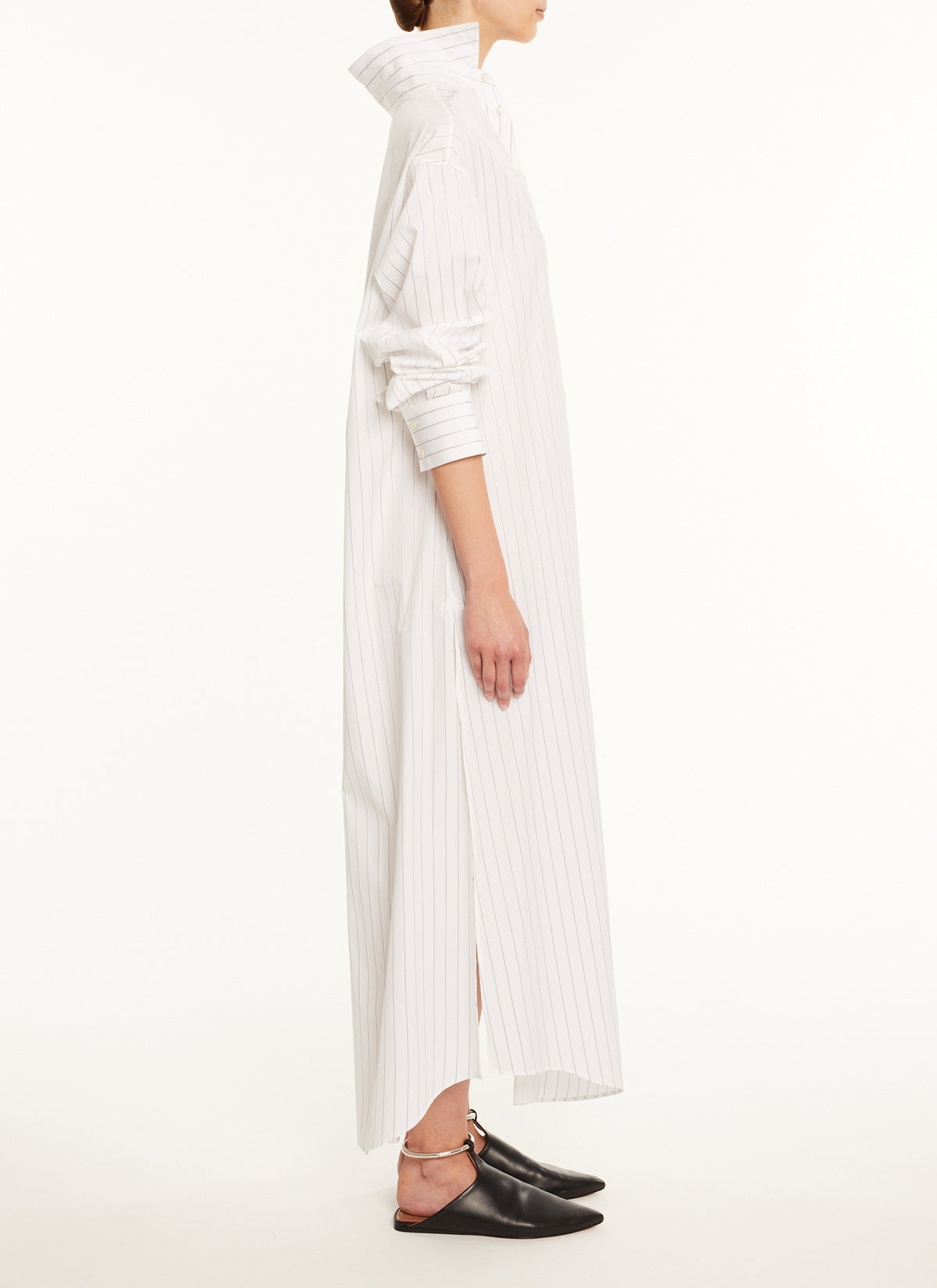 Robe chemise droite unie - Blanc & Bleu
