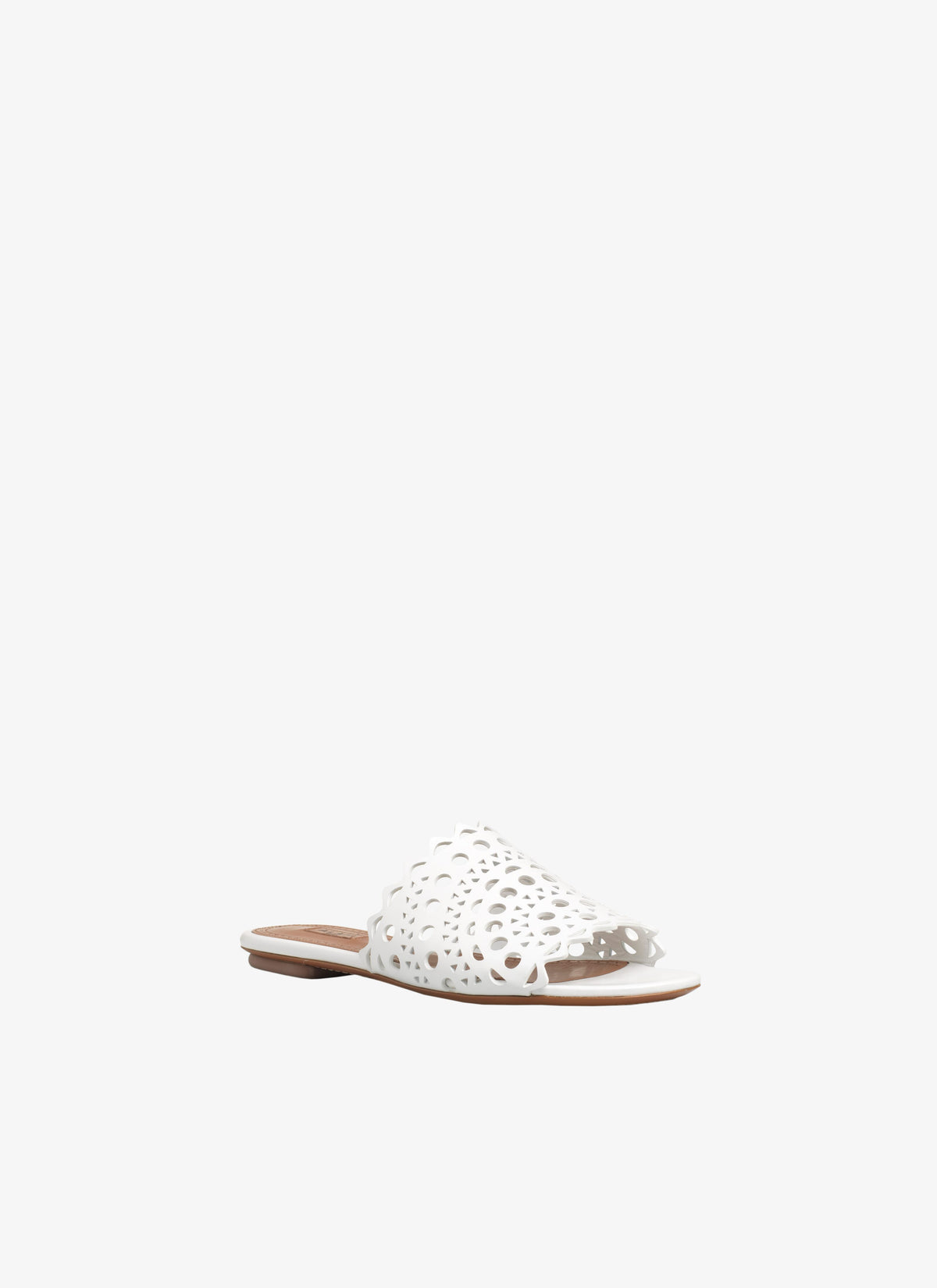 Leather openwork flat mules - White