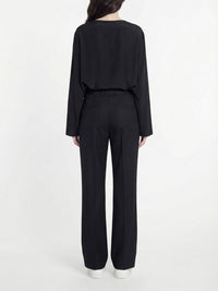 Pantalon droit avec bouton sur le côté en laine - Ink Navy