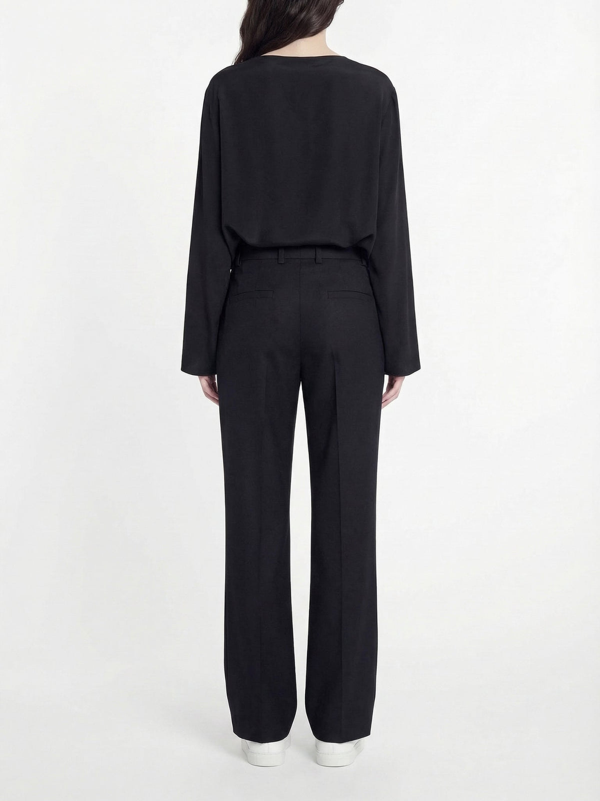 Pantalon droit avec bouton sur le côté en laine - Ink Navy