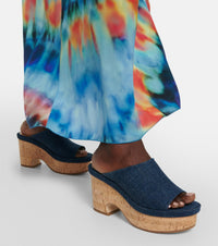 Mules compensées Oli 85 en cuir - Denim