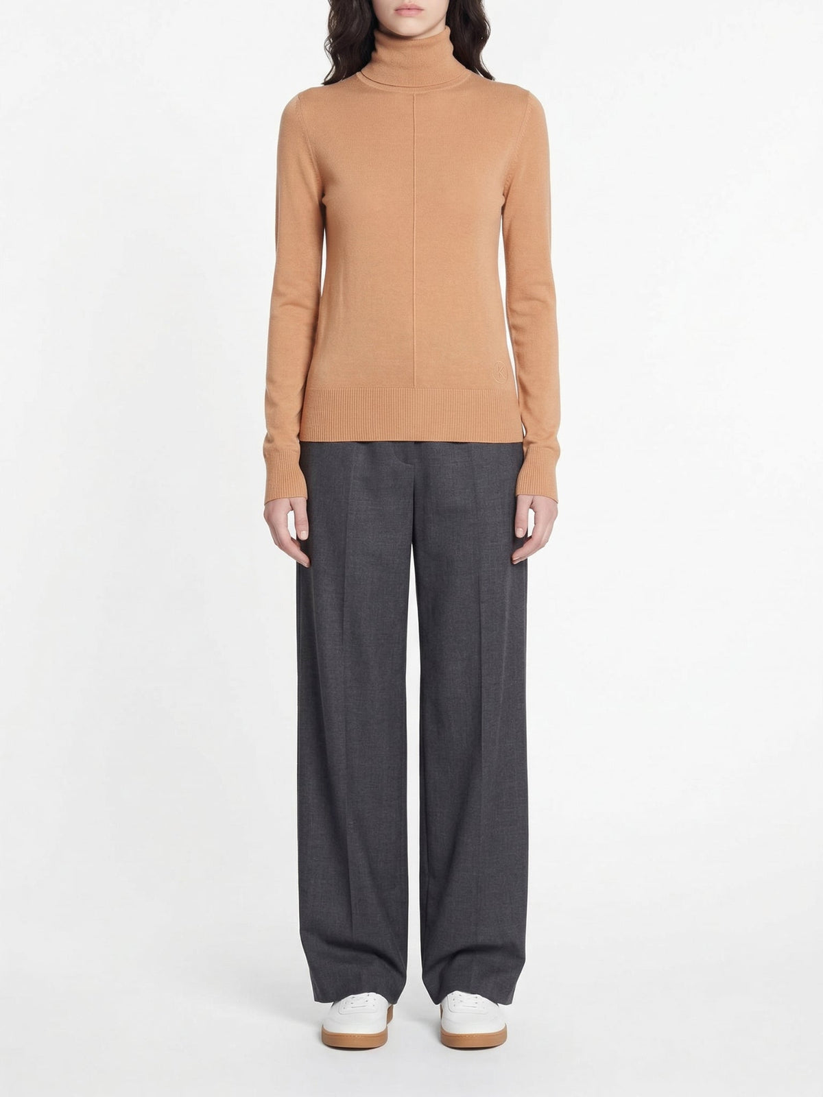 Pull col roulé à manches longues en laine - Tan Apricot