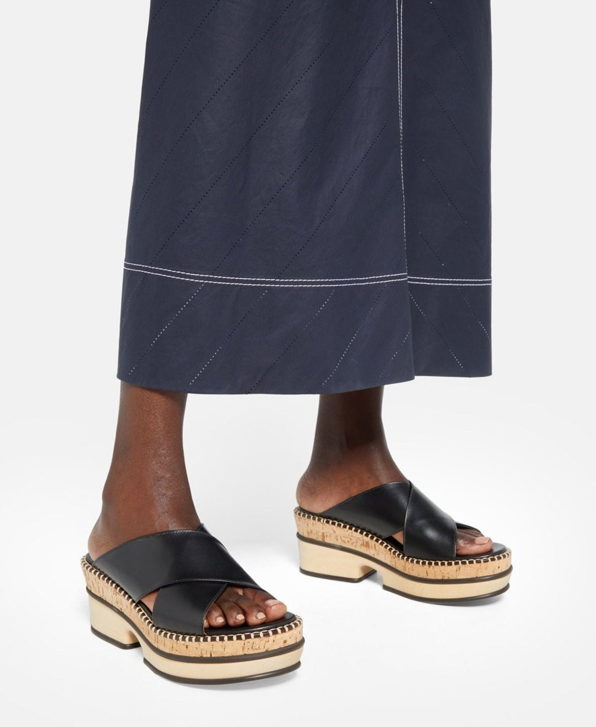 Mules compensées Laia 70 en cuir - Black