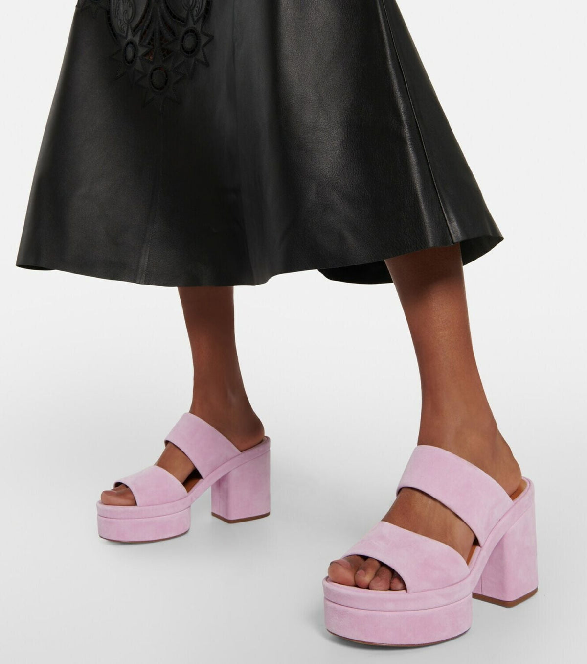 Mules compensées Odina 100 en cuir - Creamy Lilac