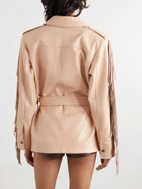 NEW_Veste à franges en cuir - Cameo Rose