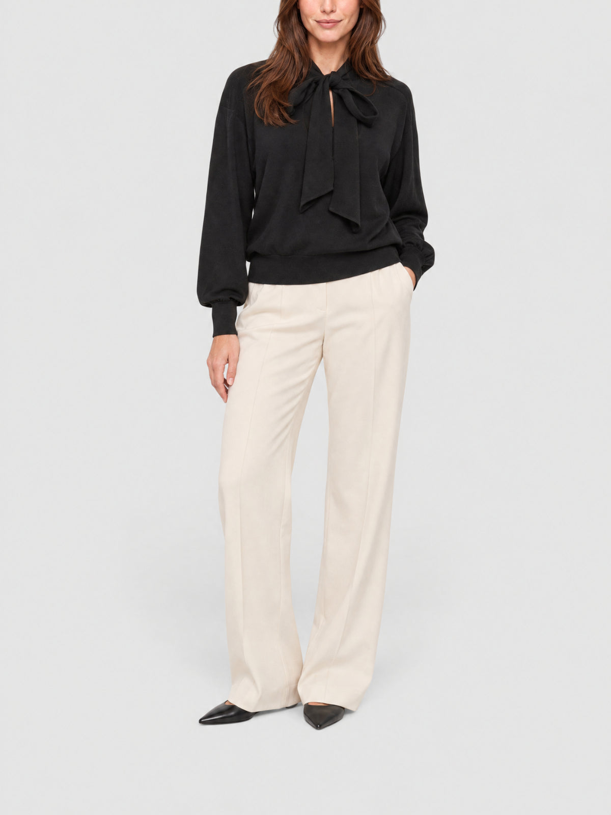 Blouse à col noué en laine - Black