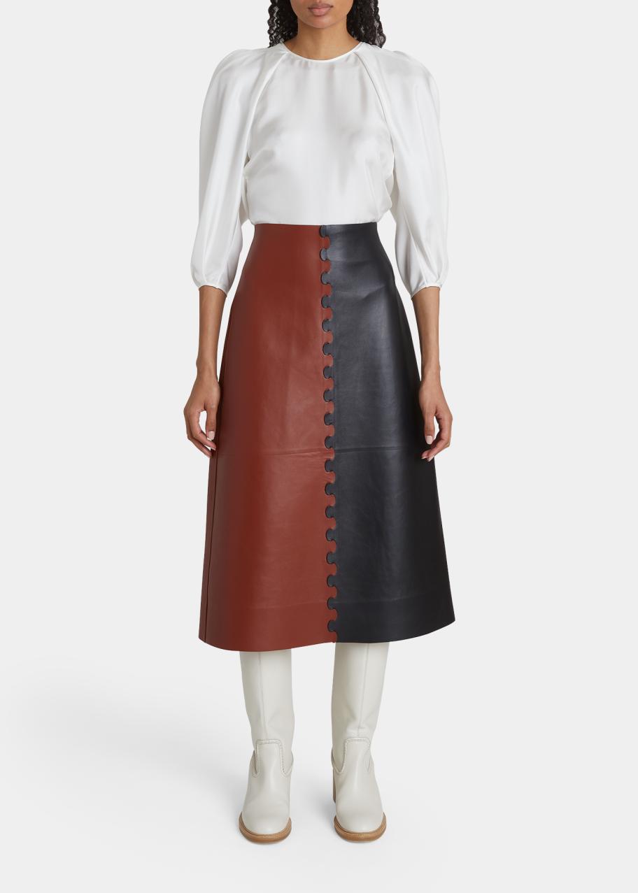 NEW_Jupe midi en cuir - Multicolor Black