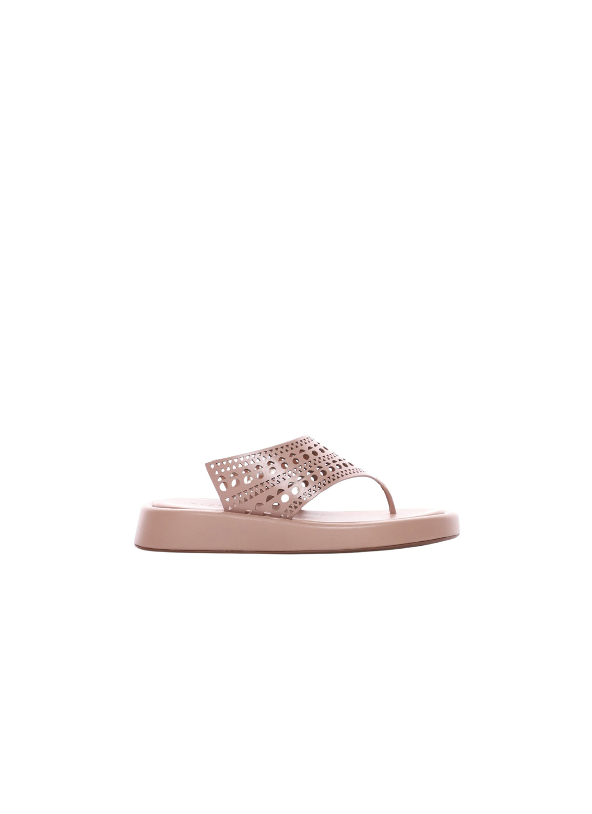Perforated platform flip-flops in leather - Flesh