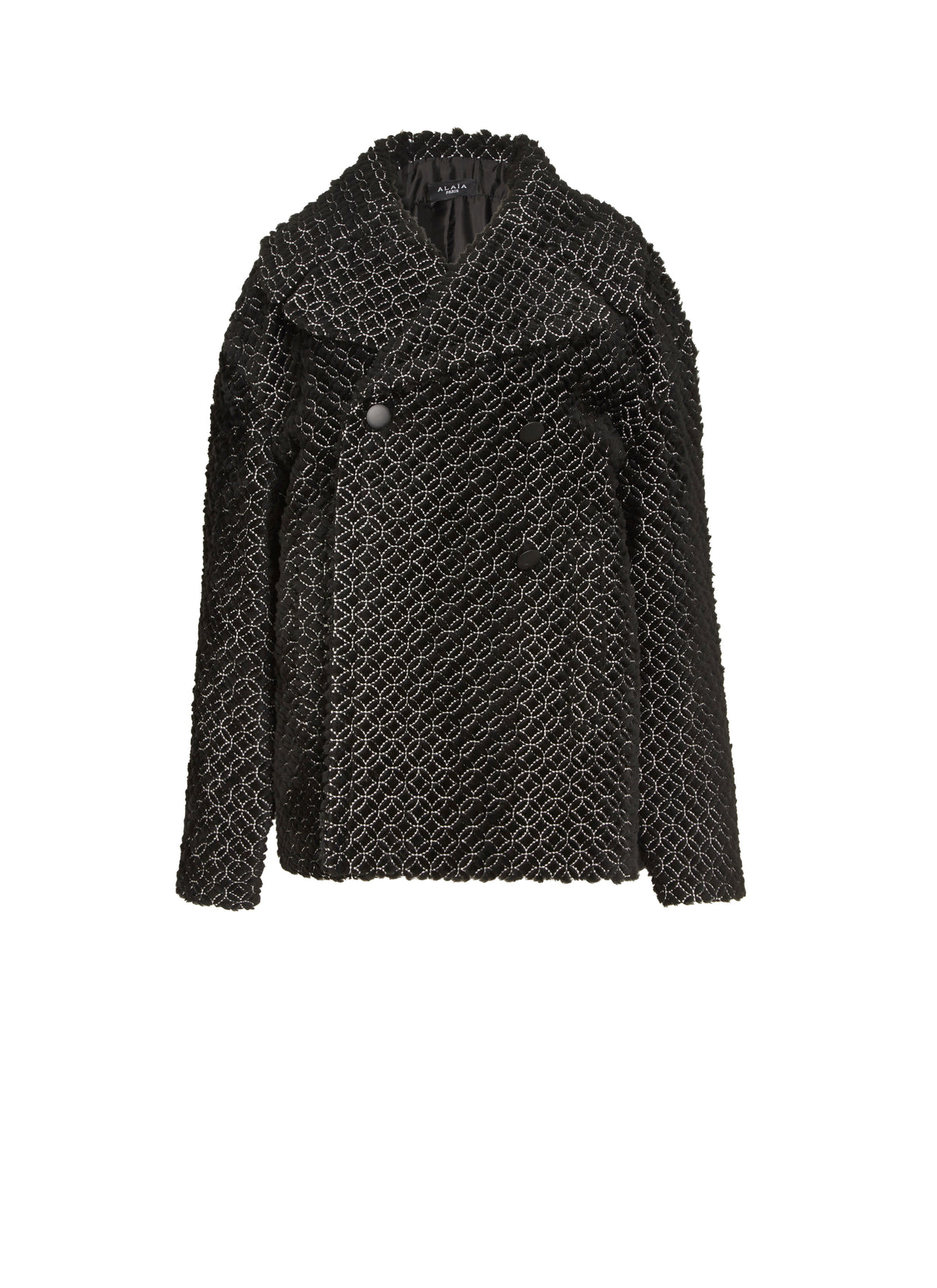 Arabesque pea jacket in leather - Black & White