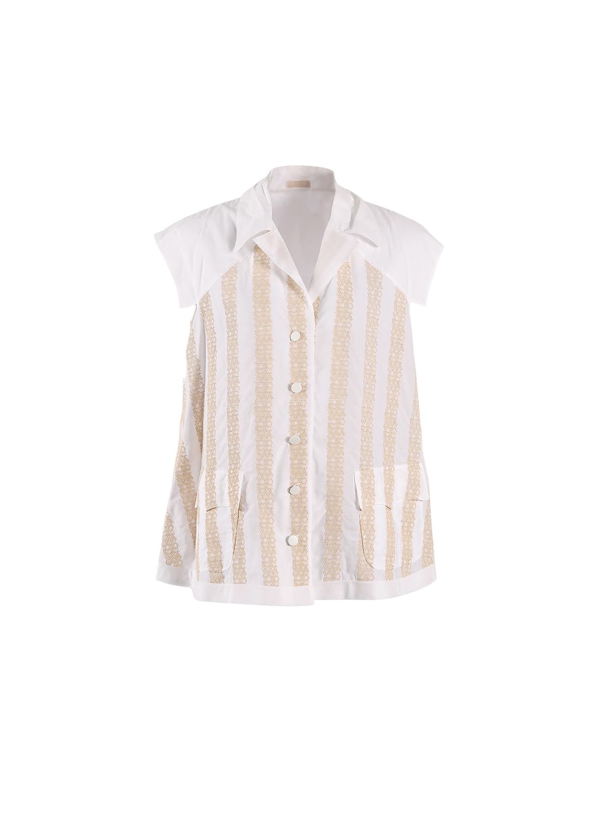 Chemise à manches courtes "Art Déco" - Blanc & Beige