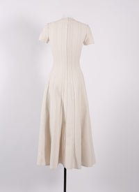 Girandole short-sleeved maxi dress in wool - Mother of Pearl White