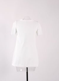 Raffia short sleeve tunic - White