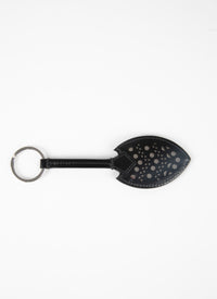 Openwork key ring with leather mirror - Black