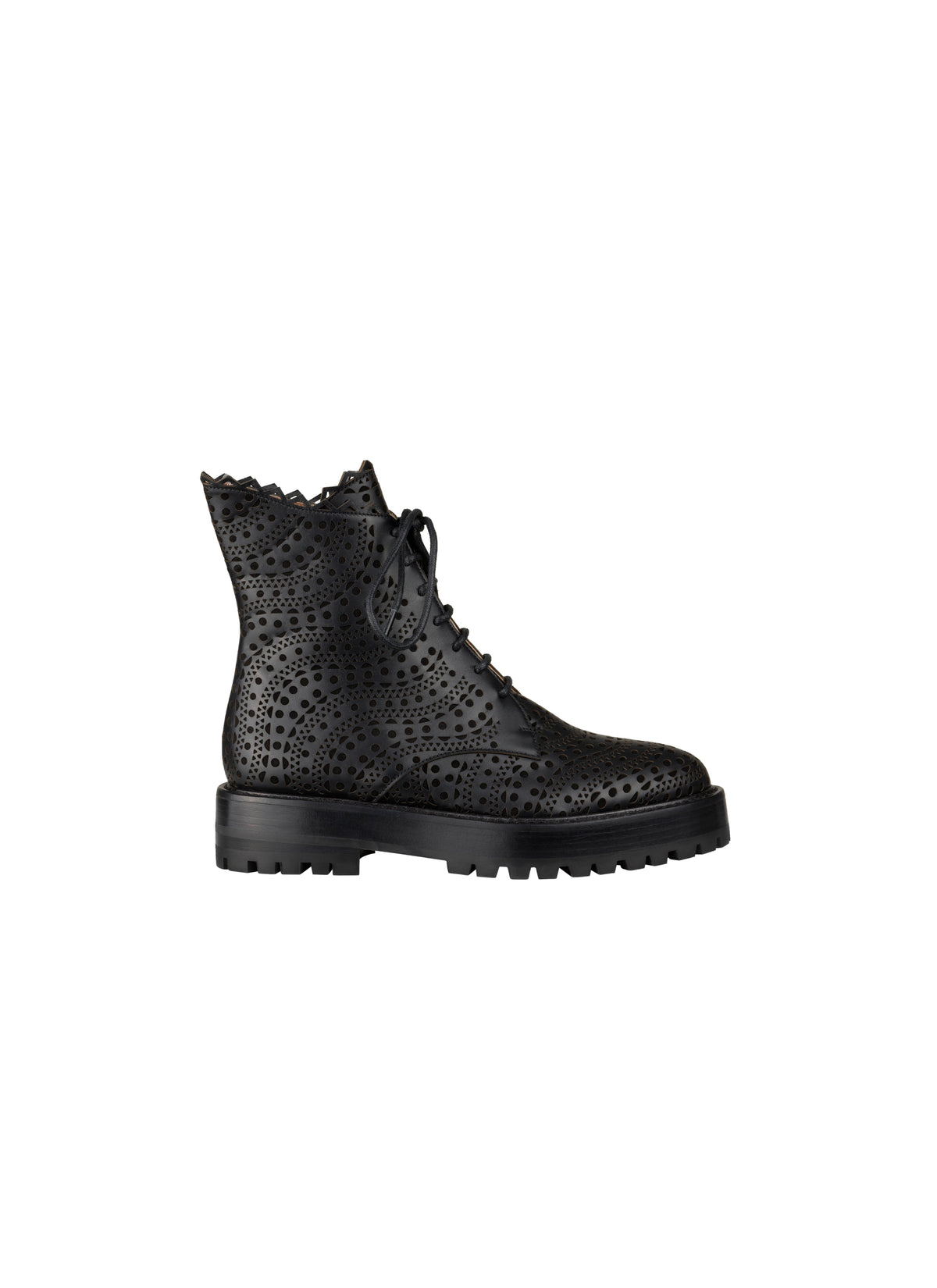 Lace-up open-toe boots in leather - Black & Black