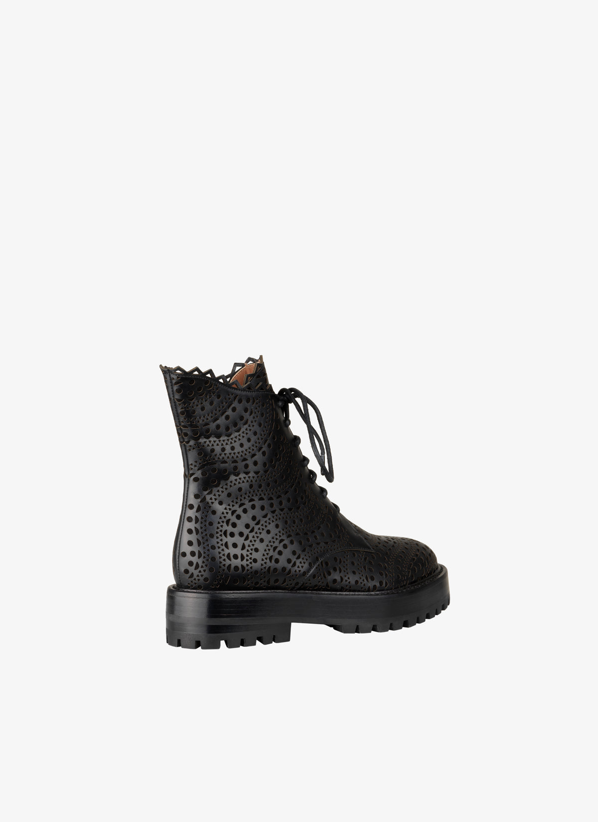 Lace-up open-toe boots in leather - Black & Black