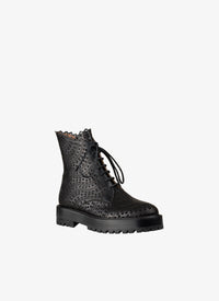 Lace-up open-toe boots in leather - Black & Black