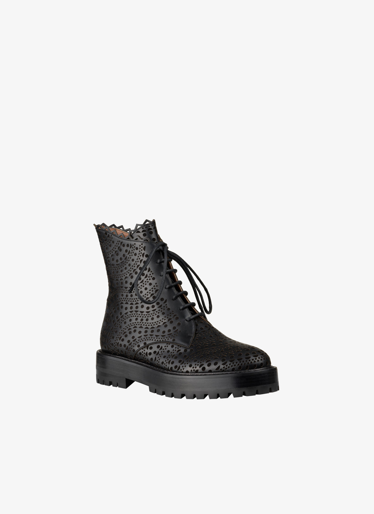 Lace-up open-toe boots in leather - Black & Black
