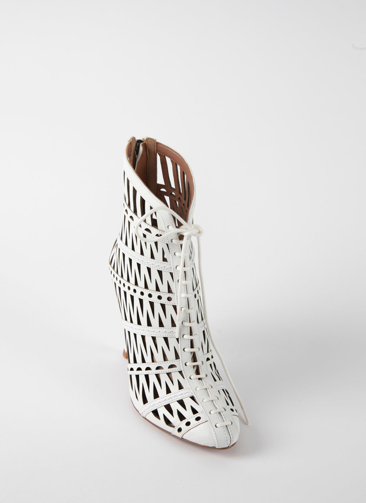 Bottines à découpe en cuir - Blanc Craie