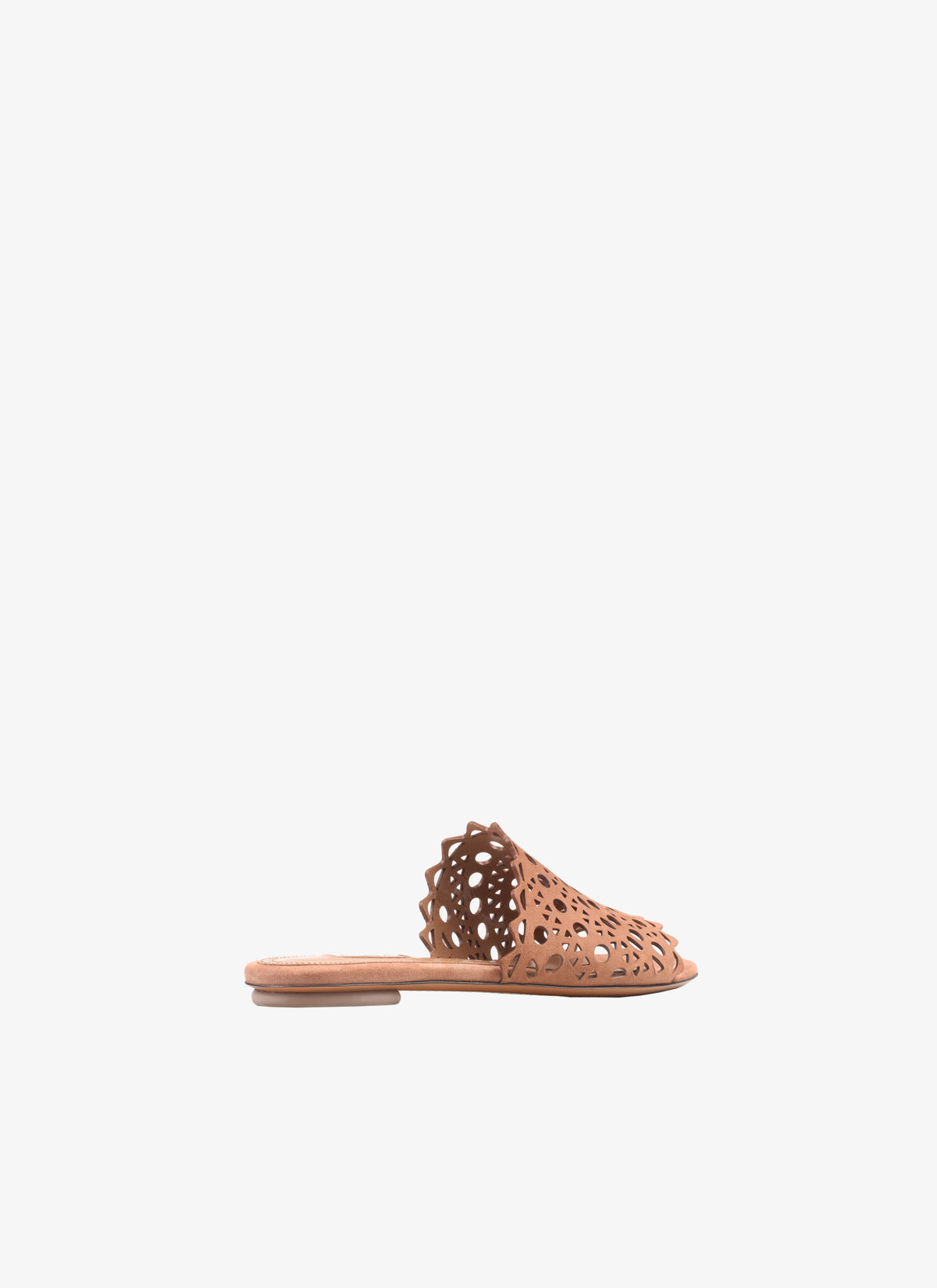 Mules plates à motif ajouré en cuir - Tabac