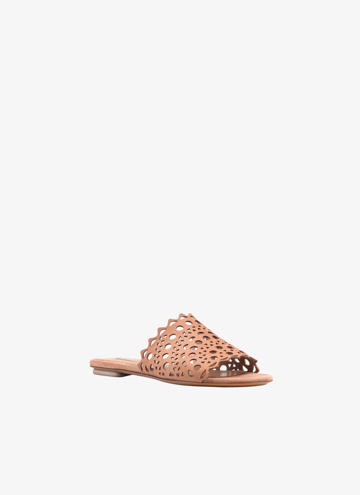 Mules plates à motif ajouré en cuir - Tabac