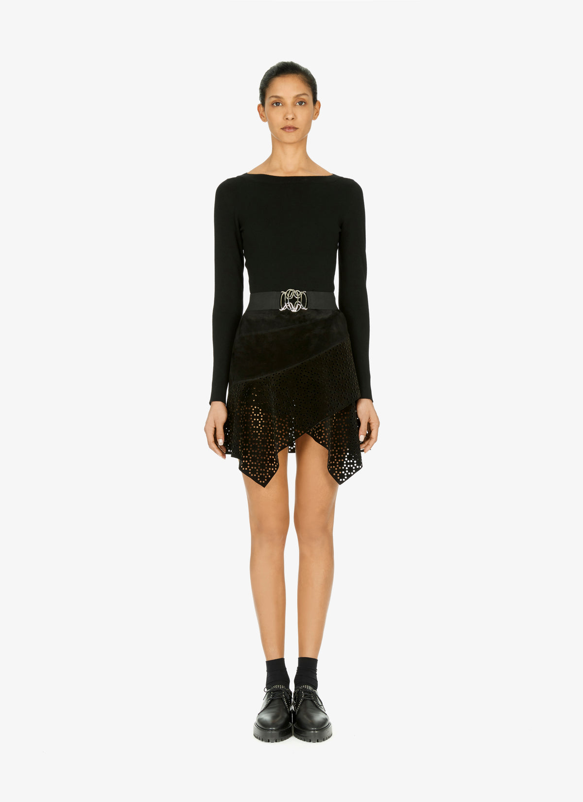 Asymmetrical leather skirt - Black