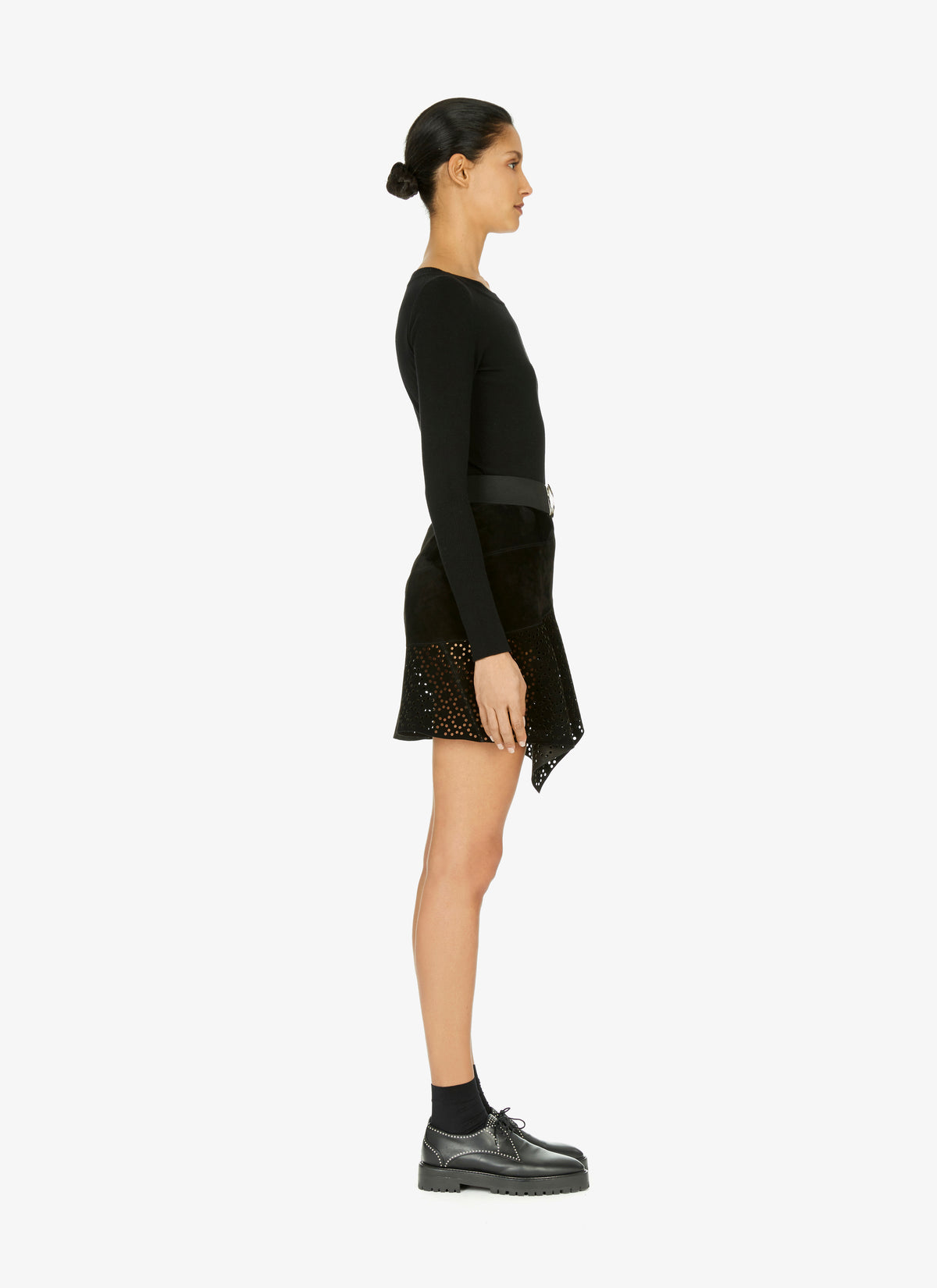 Asymmetrical leather skirt - Black