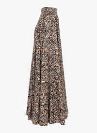 Silk pattern flared skirt - Sahara & Black