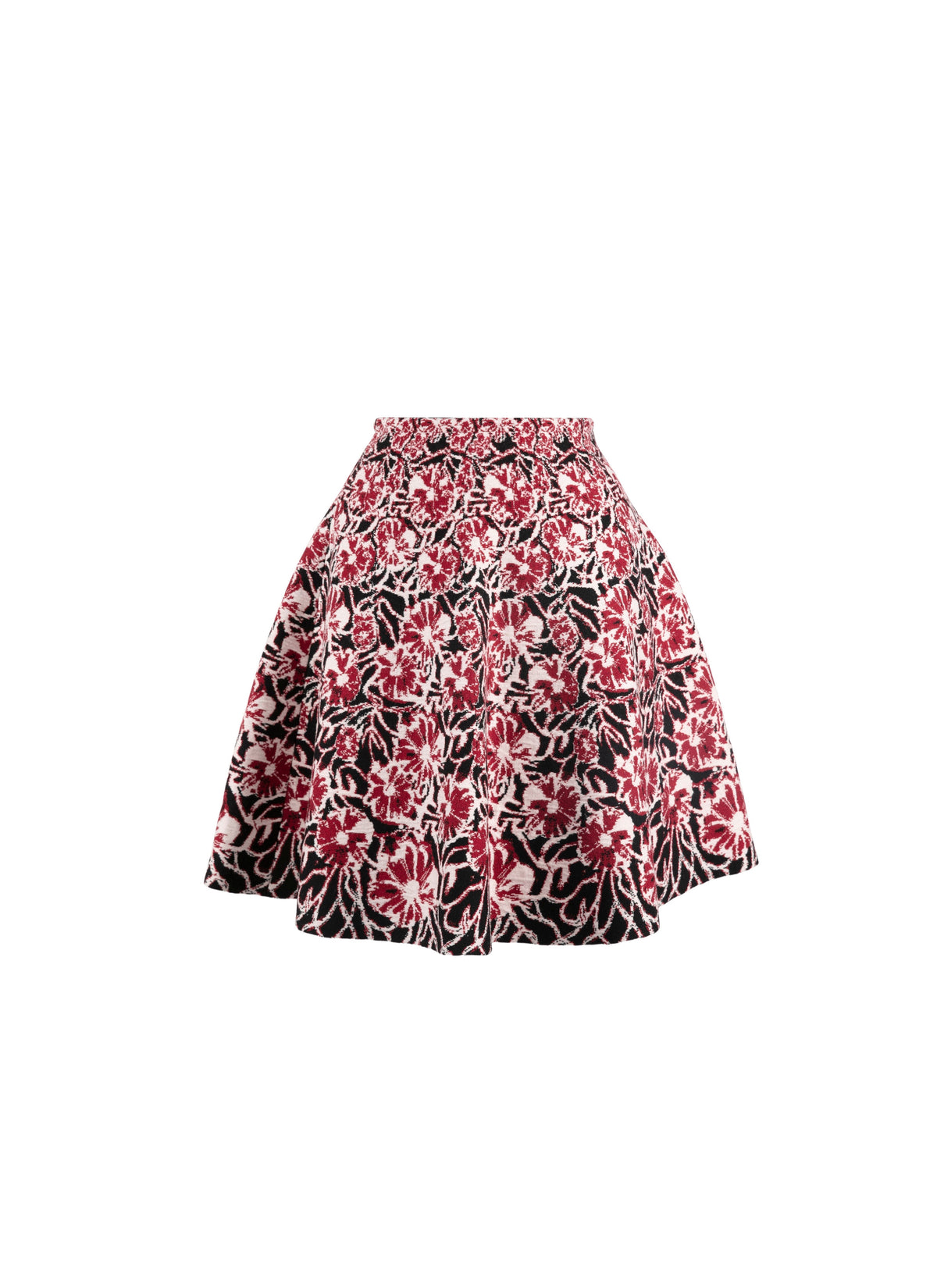 Plumeria wool short skirt - Red & Nude