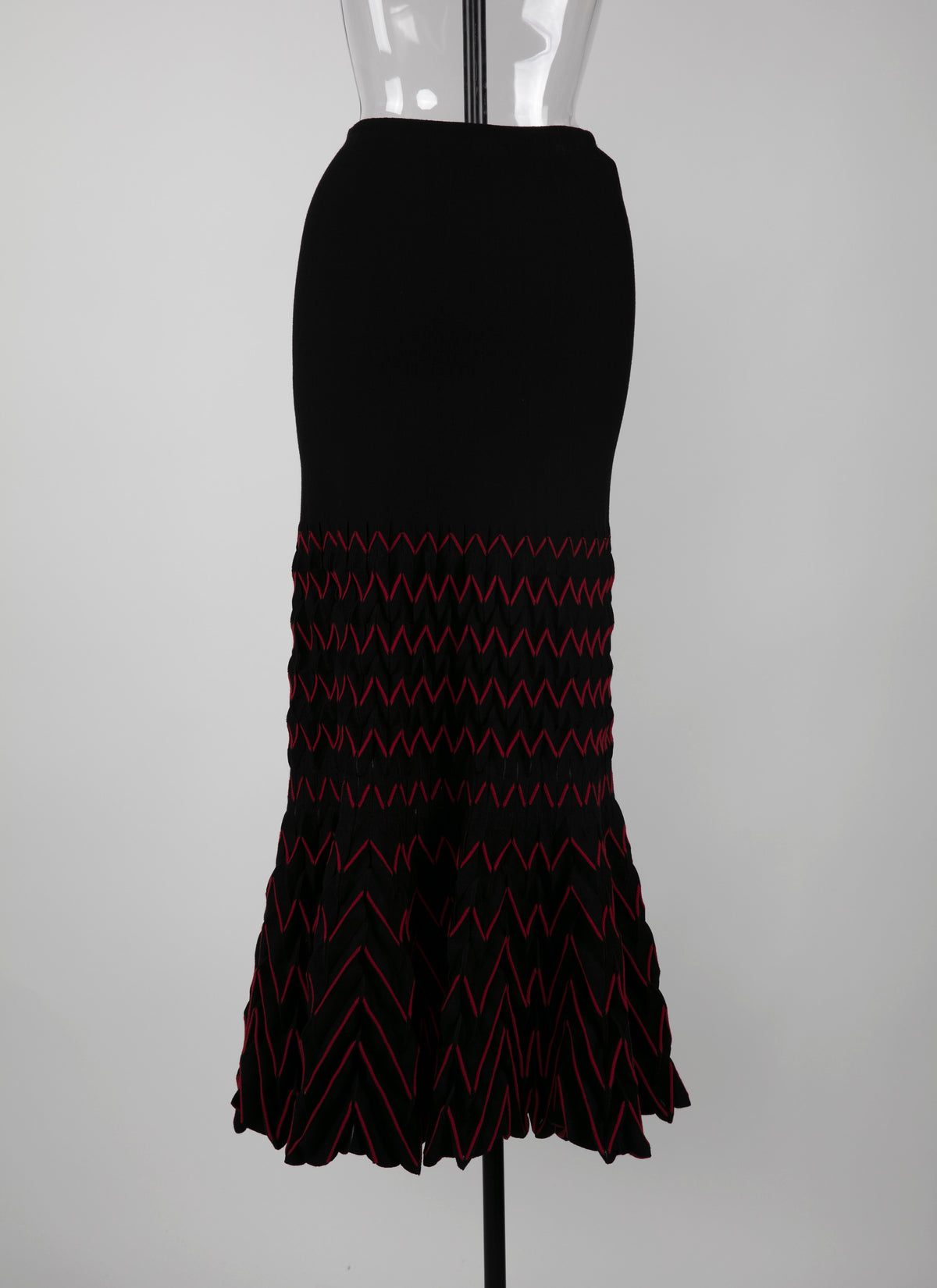 Wool fitted maxi skirt - Black & Red