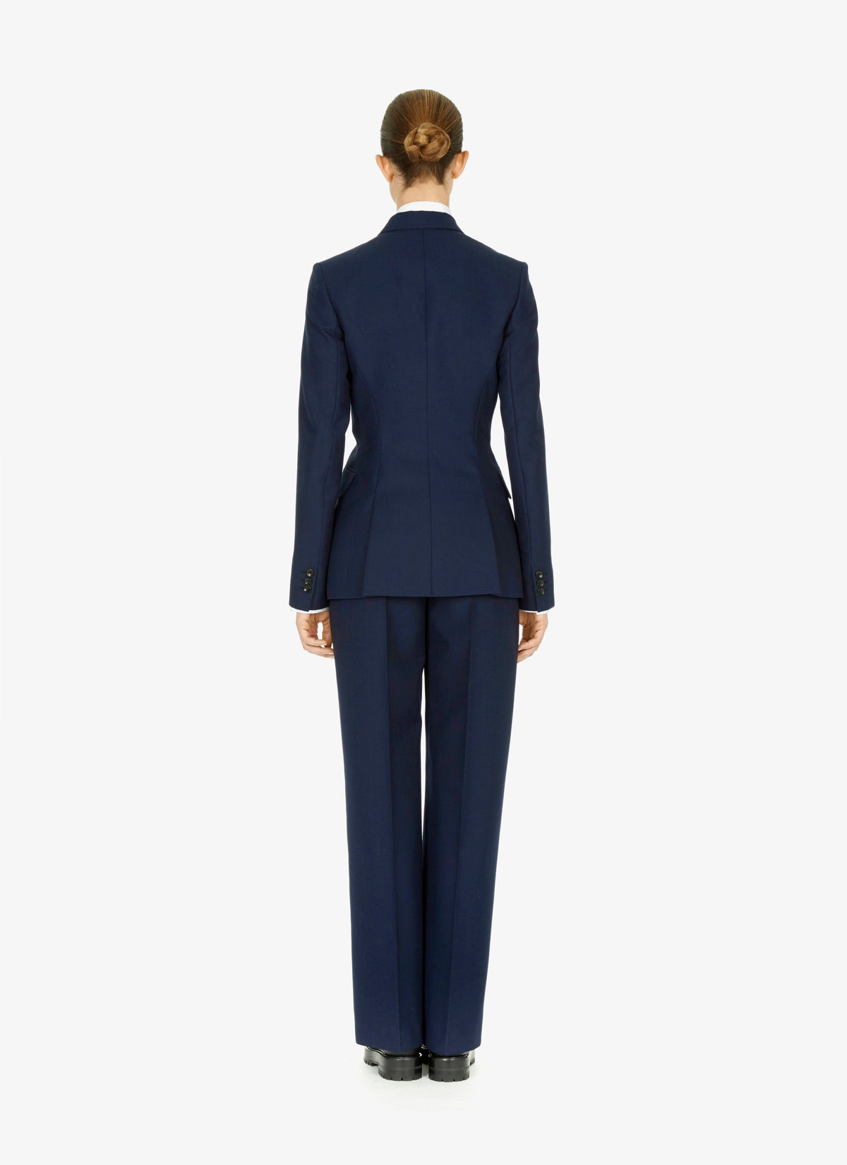 High-waisted straight-leg wool trousers - Black
