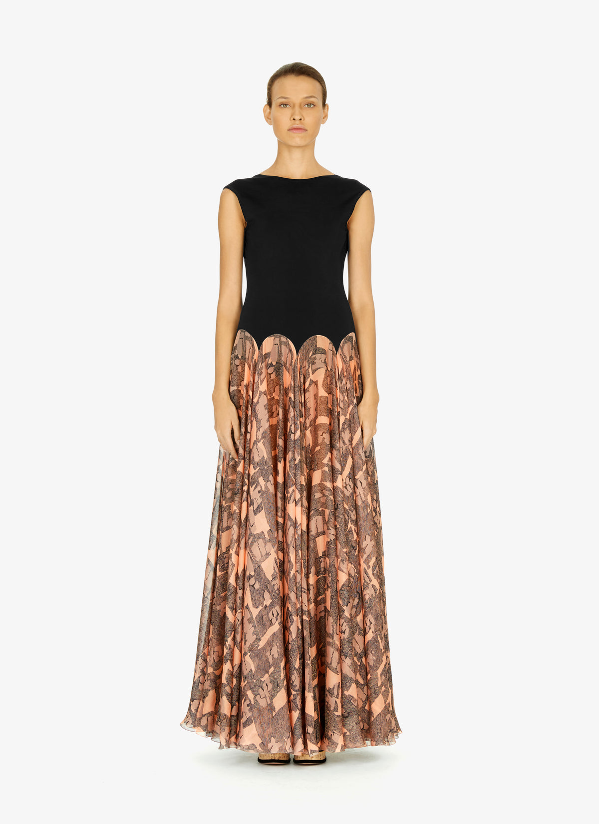 Pleated silk maxi dress - Flesh & Beige