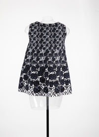 Plumeria wool sleeveless tunic - Blue & Black
