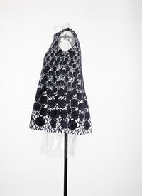 Plumeria wool sleeveless tunic - Blue & Black