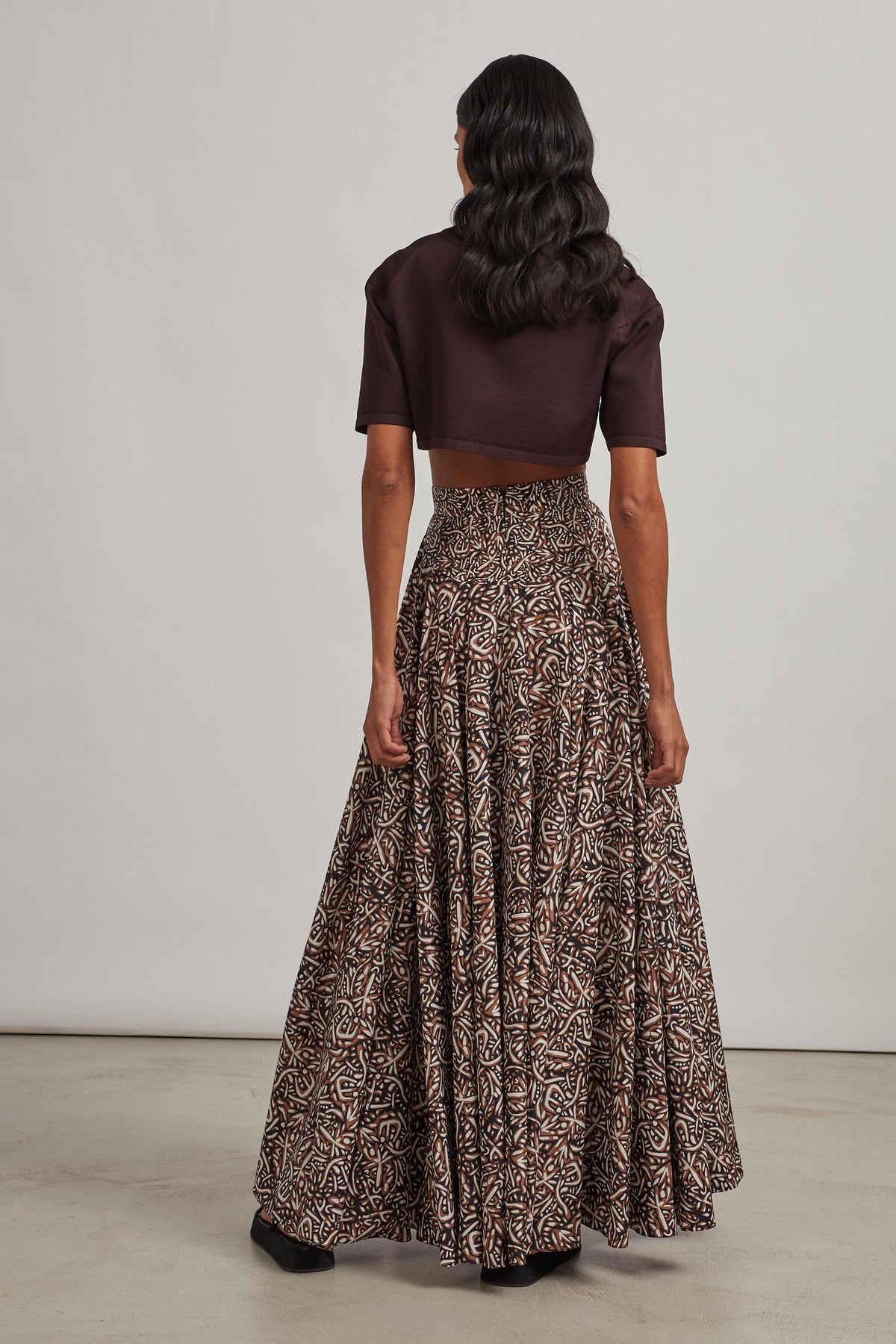 Silk pattern flared skirt - Sahara & Black