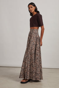 Silk pattern flared skirt - Sahara & Black