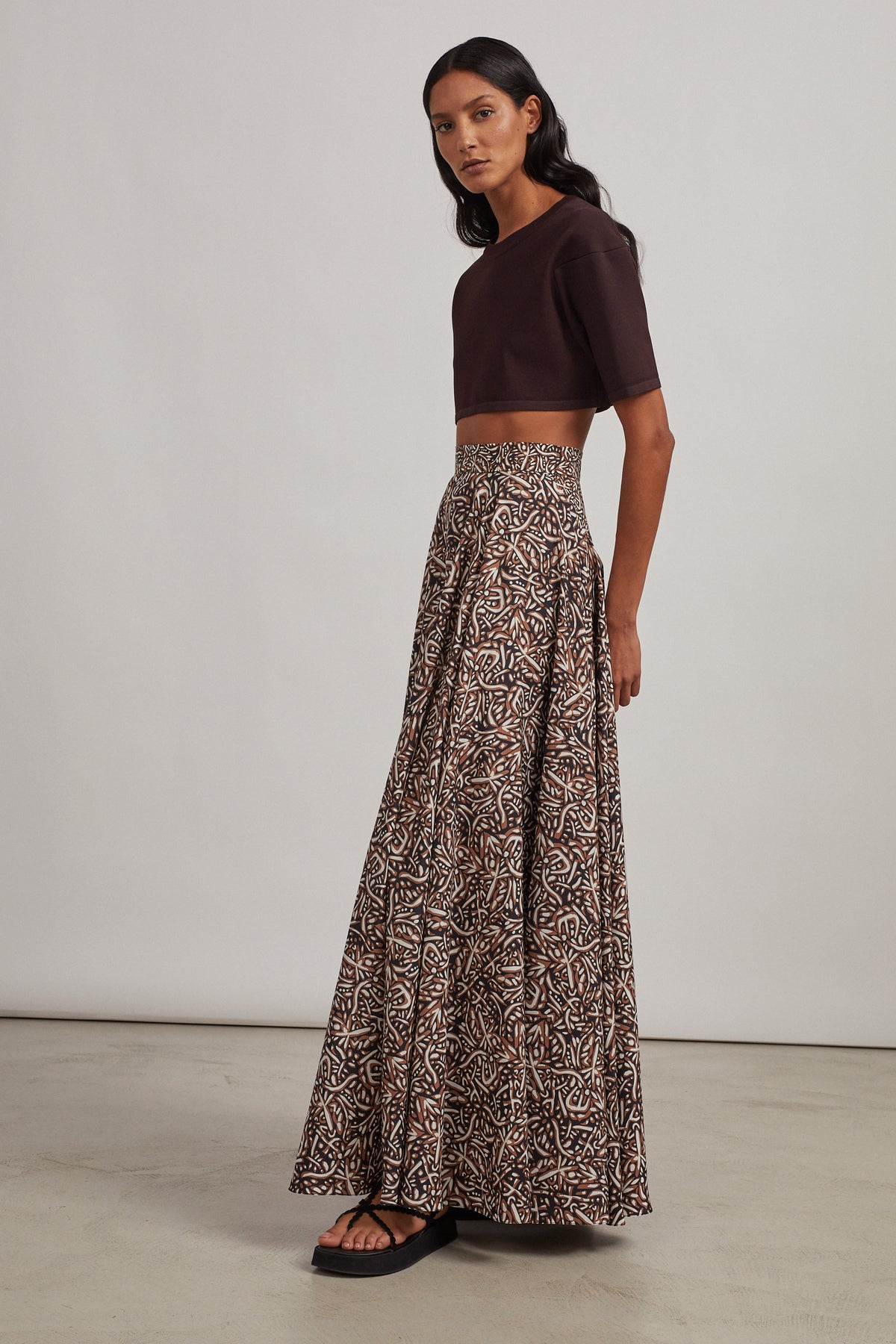Silk pattern flared skirt - Sahara & Black