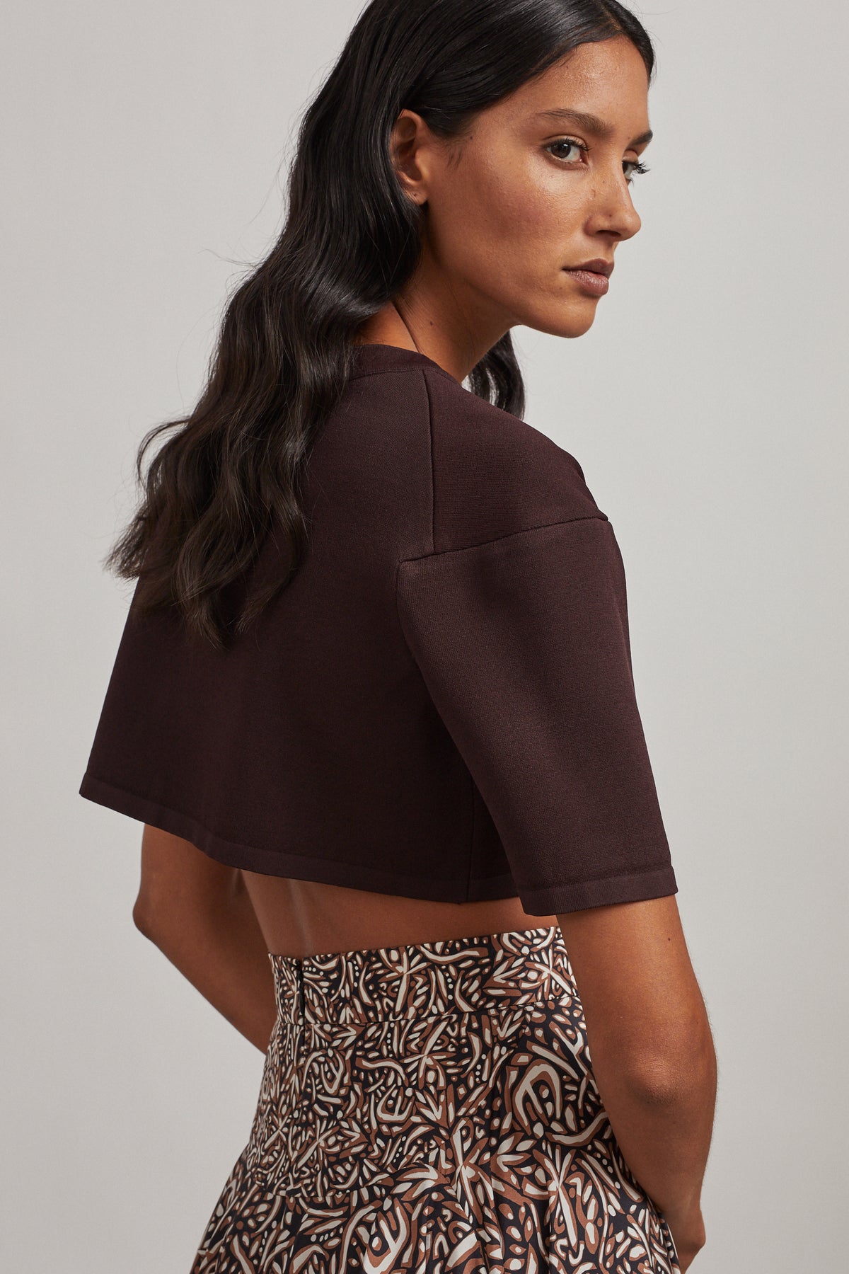 Silk pattern flared skirt - Sahara & Black